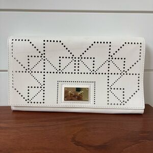Danielle Nicole White Clutch Purse Geometric Gold Pattern Wedding Prom Party